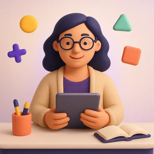 Psicopedagoga sorrindo com um tablet nas mãos