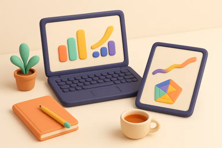 Notebook e tablet mostrando gráficos de desempenho